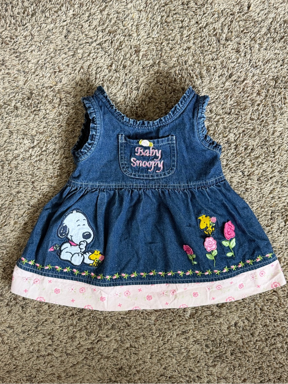 Peanuts Baby Snoopy Denim Dress - Blue with Pink Accents